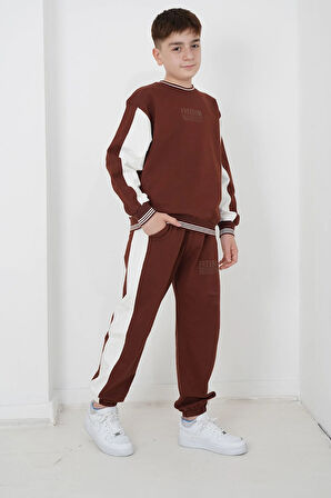 Erkek Çocuk İki İplik Kumaş Çizgili Bisiklet Yakalı Eşofman Takımı