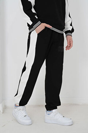 Erkek Çocuk İki İplik Kumaş Çizgili Bisiklet Yakalı Eşofman Takımı