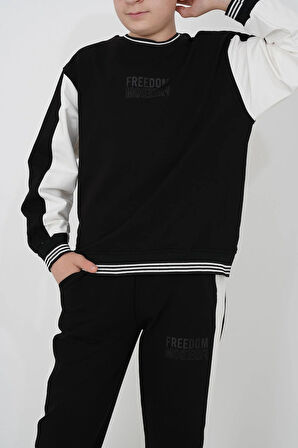 Erkek Çocuk İki İplik Kumaş Çizgili Bisiklet Yakalı Eşofman Takımı