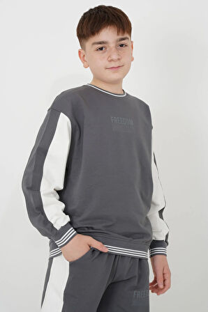 Erkek Çocuk İki İplik Kumaş Çizgili Bisiklet Yakalı Eşofman Takımı