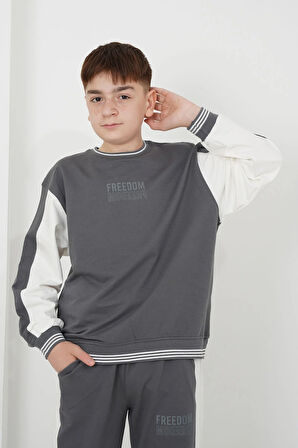 Erkek Çocuk İki İplik Kumaş Çizgili Bisiklet Yakalı Eşofman Takımı