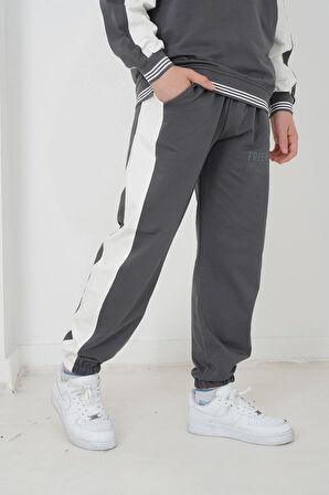 Erkek Çocuk İki İplik Kumaş Çizgili Bisiklet Yakalı Eşofman Takımı