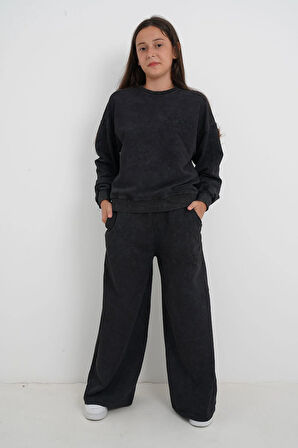 Kız Çocuk İki İplik Kumaş Bisiklet Yaka Eşofman Takımı