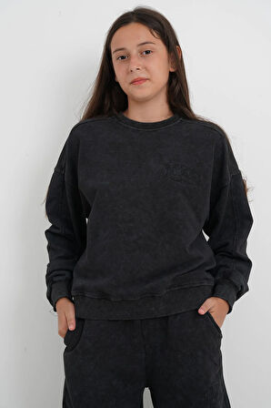 Kız Çocuk İki İplik Kumaş Bisiklet Yaka Eşofman Takımı