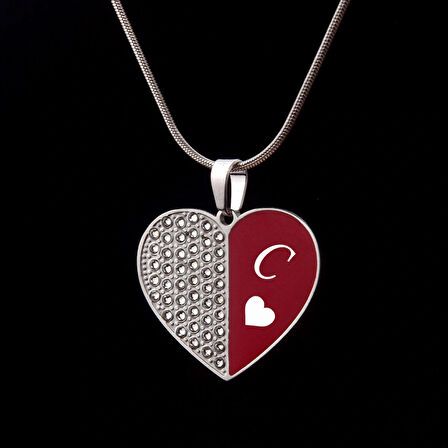 Feelings C Harfli Taşlı Kalp Kadın Çelik Kolye Takı Kişiye Özel Hediyelik Aksesuar