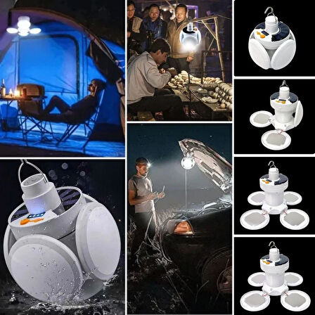 caselka® 5 Led'li 3 Farklı Işık Modlu Açılıp Kapanabilir Led Kanatlı Güneş Enerjili Solar Aydınlatma Asılabilir Kamp Feneri