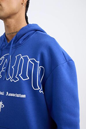DeFactoFit NBA Miami Heat Boxy Fit Kapüşonlu Kanguru Cepli Kalın Sweatshirt D3229AX24WNBE181
