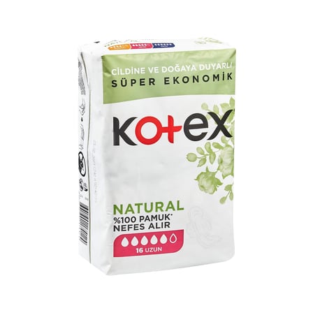 Kotex Natural Süper Ekonomik Hijyenik Ped Uzun 16lı 3'li Ekonomik Paket - 3 Adet