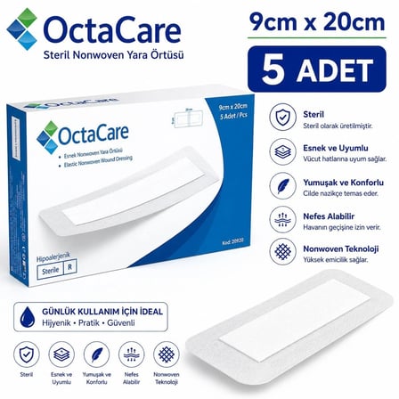 Octacare Esnek Steril Nonwoven Yara Örtüsü 9cm×20cm (5 Adet)