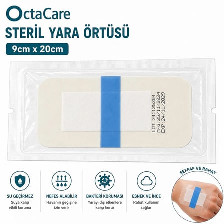 Octacare Esnek Steril Nonwoven Yara Örtüsü 9cm×20cm (5 Adet)