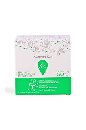 Summer's Eve Aloe Love Cleansing Cloths Sensitive Skin Özel Bölge Temizlik Mendili 16 Adet