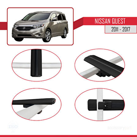 Nissan Quest 2011-2017 Arası ile Uyumlu BASIC Model Ara Atkı Tavan Barı Siyah 2 Adet