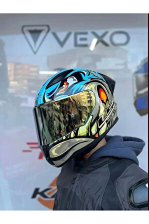 Rapıd 2 Race Neo Mavi-sarı Kask Spoıler Gold Cam(ŞEFFAF GOLD CAM)