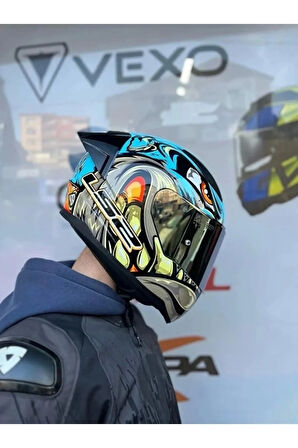 Rapıd 2 Race Neo Mavi-sarı Kask Spoıler Gold Cam(ŞEFFAF GOLD CAM)