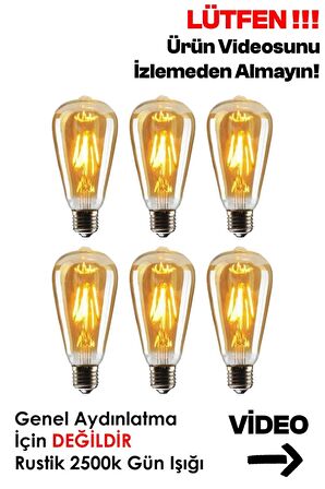 Rustik Led Ampul 6'lı Eko Paket Amber E27 Duy Armut Tipi 4 W Dekoratif Vıntage Aydınlatma