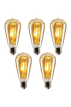 Rustik Led Ampul 5 Li Eko Paket Amber E27 Duy Armut Tipi St64 Dekoratif Aydınlatma Ampül