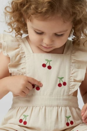 Yazlık Fırfır Detaylı Kirazlı Bebek Tulumu