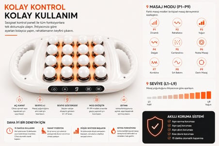 16 Başlıklı Isıtmalı Masaj Aleti 9 Seviye 9 Mod Sıcak Kompres Type-C Şarjlı Dijital Ekranlı Tüm Vücut Masaj Cihazı