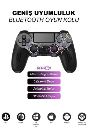 Aırstorr Airstorr PS3/PS4/PC Uyumlu Joystick RGB Desenli Işıklı Çift Motor Bluetooth Oyun Konsol Uyumlu