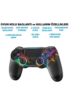 Aırstorr Airstorr PS3/PS4/PC Uyumlu Joystick RGB Desenli Işıklı Çift Motor Bluetooth Oyun Konsol Uyumlu