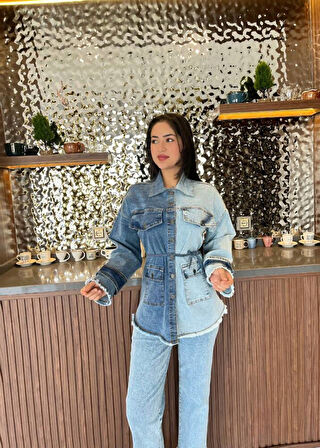 Çift Renk Basıc Kol Aksesurlı Cep Detaylı  Paça Püskül Pantolon Gömlek Takım TKM16019