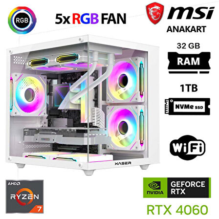 Xaser Cube X60 Ryzen 7 5700x 32GB Ram 1TB M.2 NVMe SSD 8GB RTX4060 Beyaz Masaüstü Oyuncu Bilgisayarı