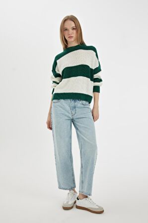 DeFacto Coool Oversize Geniş Kalıp Bisiklet Yaka Çizgili Triko Kazak X4931AZ24WNGN505