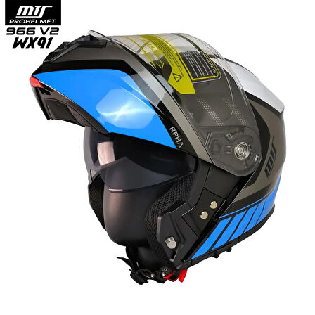 MTS 966 WX91 Çene Açılır Siyah-Beyaz-Mavi Kask