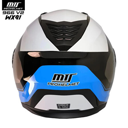 MTS 966 WX91 Çene Açılır Siyah-Beyaz-Mavi Kask