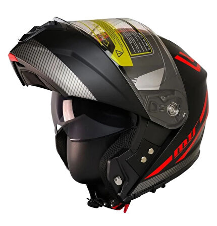 MTS 966 Wx20 Red Çene Açılır Mat Siyah-kırmızı Kask