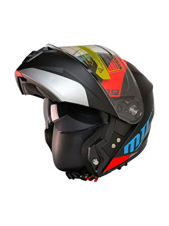 Mts 966 WX89 Çene Açılır Mat Siyah-Kırmızı-Mavi Kask