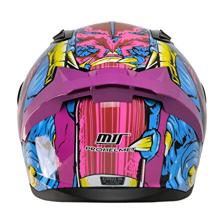 MTS M-801 GONGJU PEMBE-MAVİ GÜNEŞ VİZÖRLÜ KASK (SİYAH CAMLI)