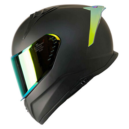 MTS M-801 MAT SİYAH-GOLD GÜNEŞ VİZÖRLÜ KASK (GOLD CAMLI)