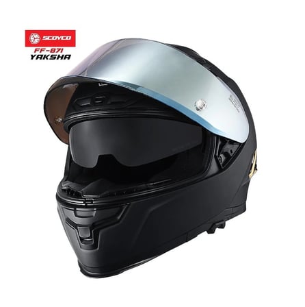 Scoyco FF-871 Yaksha Mat Siyah-Gold Güneş Vizörlü Kapalı Kask (Gold Camlı)