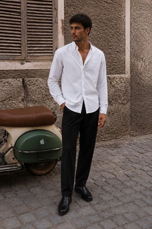 Erkek Minimal Baskılı Oversize Dokulu Gömlek Beyaz