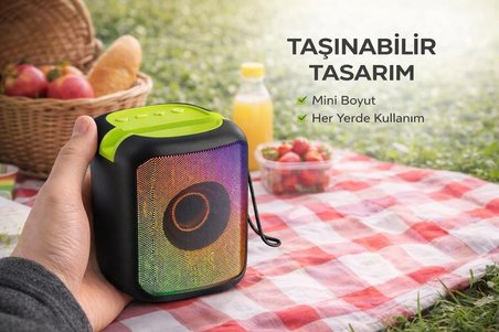 Mini Taşınabilir Bluetooth Hoparlör RGB Işıklı Kablosuz Speaker USB TF Kart TWS Destekli Güçlü Ses