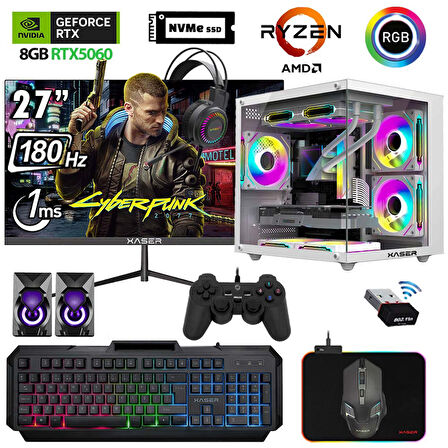 Xaser Eco X300 Ryzen 5 5600 32GB Ram 1TB M.2 NVMe SSD 8GB RTX5060 27" 180Hz Curved Oyuncu Bilgisayarı