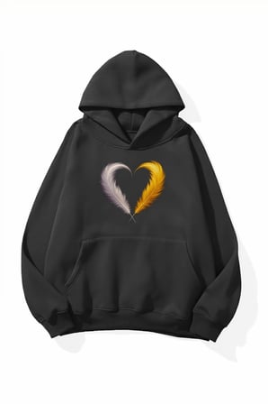 Unisex Yumuşak Dokulu Tüy Kalp Baskılı Tasarım Oversize 3 İplik Hoodie Sweatshirt