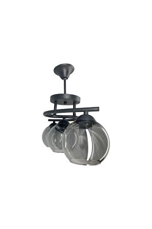 Fuji Siyah 3'lü Füme Camlı Avize | Kaliteli Modern Metal Avize