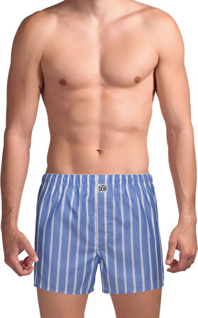The DON Poplin Erkek Boxer Balıksırtı Mavi-Beyaz Çizgili