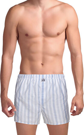 The DON Poplin Erkek Boxer Buz Mavi-Beyaz Çizgili