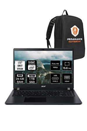 ACER TravelMate P2 i7 1255U 24GB RAM 1TB SSD 15.6'' FHD FDOS Taşınabilir Bilgisayar & PER4 ÇANTA