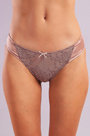 Golshan Giselle Mini Slip, Kadın Güpürlü Saten Bakır Külot