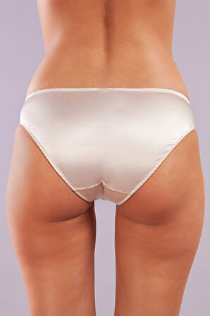 Golshan Giselle Mini Slip, Kadın Güpürlü Saten Ekru Külot