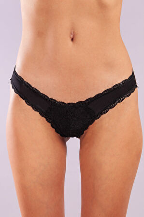 Golshan Glorin Mini Slip, Kadın Dantel Kenarlı Micro Sİyah Külot