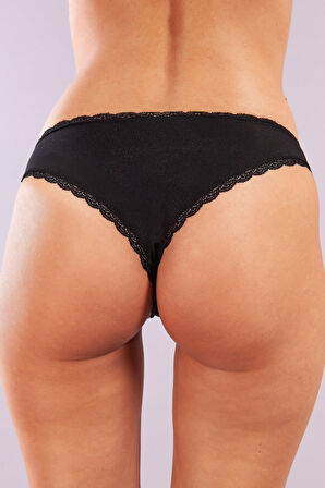 Golshan Glorin Mini Slip, Kadın Dantel Kenarlı Micro Sİyah Külot