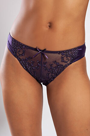 Golshan Giselle Mini Slip, Kadın Güpürlü Saten Mor Külot