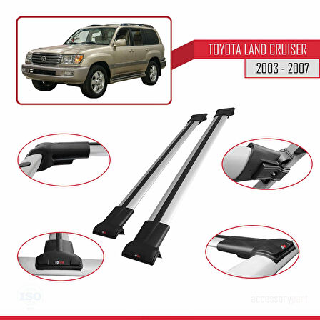 Toyota Land Cruiser (J100) 2003-2007 Arası ile Uyumlu FLY Model Ara Atkı Tavan Barı Gri 2 Adet