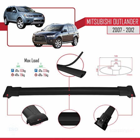 Mitsubishi Outlander 2 2007-2012 Arası ile Uyumlu FLY Model Ara Atkı Tavan Barı Siyah 2 Adet