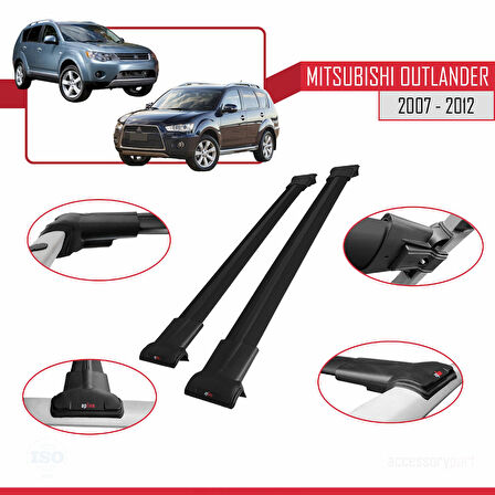 Mitsubishi Outlander 2 2007-2012 Arası ile Uyumlu FLY Model Ara Atkı Tavan Barı Siyah 2 Adet